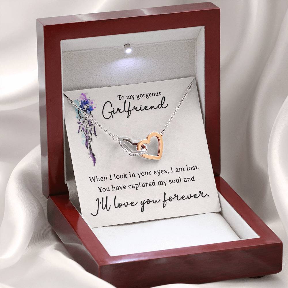 To My Girlfriend – When I Look In Your Eyes, I Am Lost. - Interlocking Hearts necklace